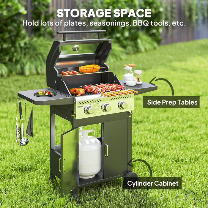 Three-Burner Gas BBQ Grill with See-Through Lid 7.5kW - Little and Giant Explorers Outsunny