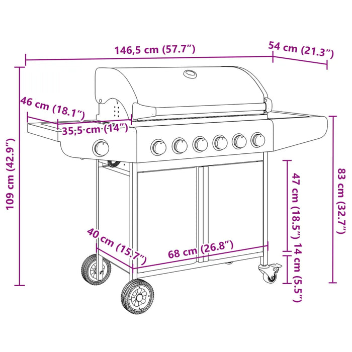 Gas BBQ Grill with 7 Burners in Silver and Stainless Steel - Little and Giant Explorers vidaXL