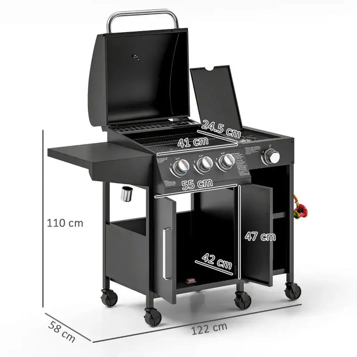 Gas BBQ with Side Burner – 5 Burners | Spacious Cooking Area with Warming Rack OUTSUNNY - Little and Giant Explorers Outsunny