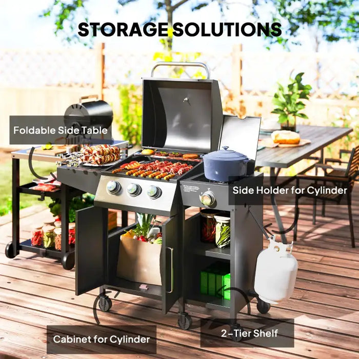 Gas BBQ with Side Burner – 5 Burners | Spacious Cooking Area with Warming Rack OUTSUNNY - Little and Giant Explorers Outsunny