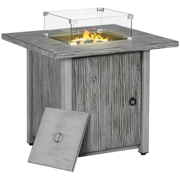 Gas Fire Pit Table with Cover and Glass Screen in Grey - Little and Giant Explorers Outsunny