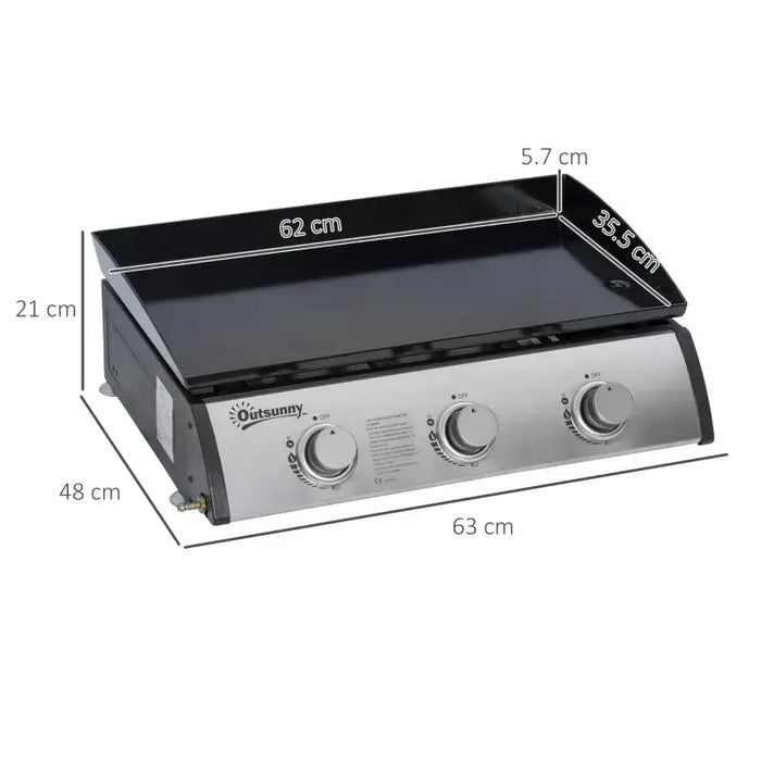 Gas Plancha Grill – 3 x 10000 BTU Burners | Portable BBQ with Enamel-Coated Hotplate OUTSUNNY - Little and Giant Explorers Outsunny
