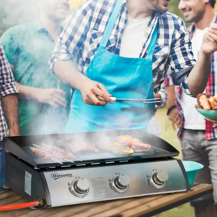 Gas Plancha Grill – 3 x 10000 BTU Burners | Portable BBQ with Enamel-Coated Hotplate OUTSUNNY - Little and Giant Explorers Outsunny