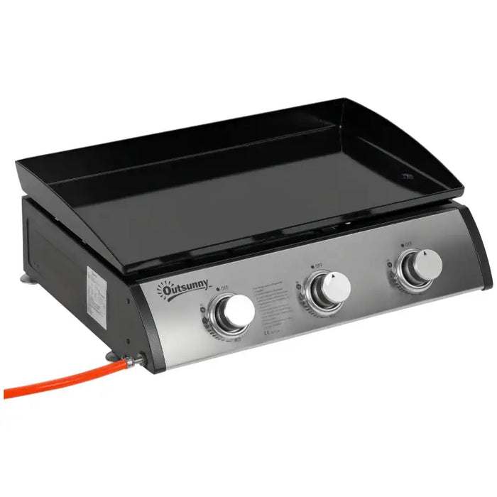 Gas Plancha Grill – 3 x 10000 BTU Burners | Portable BBQ with Enamel-Coated Hotplate OUTSUNNY - Little and Giant Explorers Outsunny