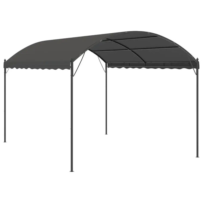Anthracite black steel gazebo with arched polyester roof for outdoor family weather protection