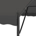 Close-up of anthracite black steel outdoor gazebo corner with polyester canopy