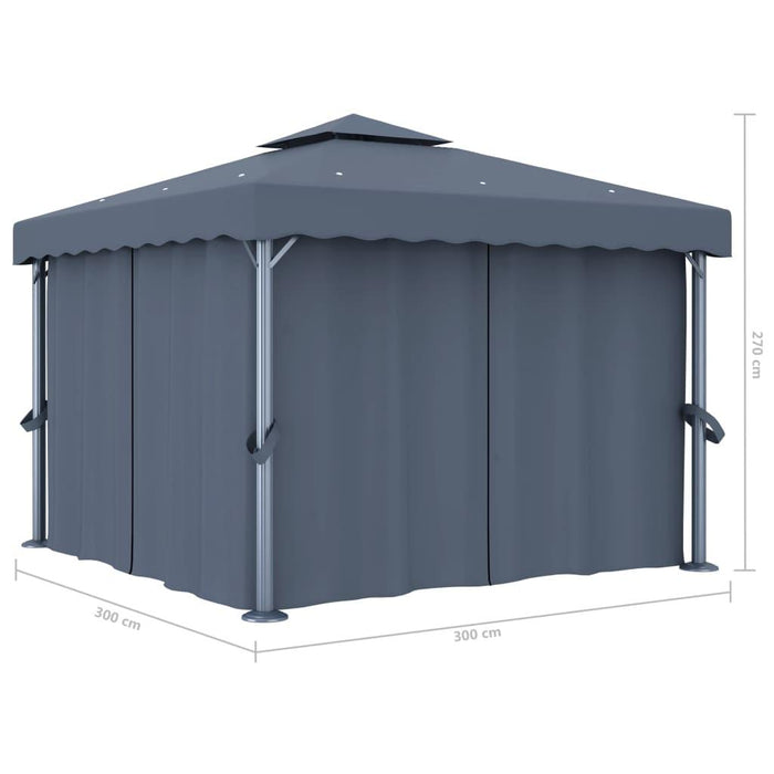 Gazebo with Curtain & LED String Lights in Anthracite (3 x 3m) - Little and Giant Explorers vidaXL