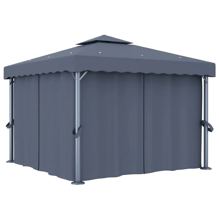 Gazebo with Curtain & LED String Lights in Anthracite (3 x 3m) - Little and Giant Explorers vidaXL