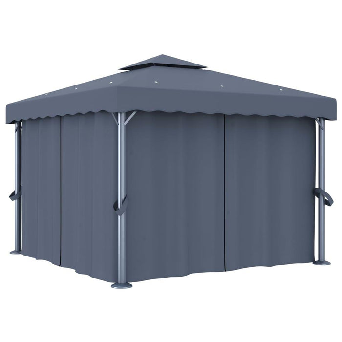 Gazebo with Curtain & LED String Lights in Anthracite (3 x 3m) - Little and Giant Explorers vidaXL