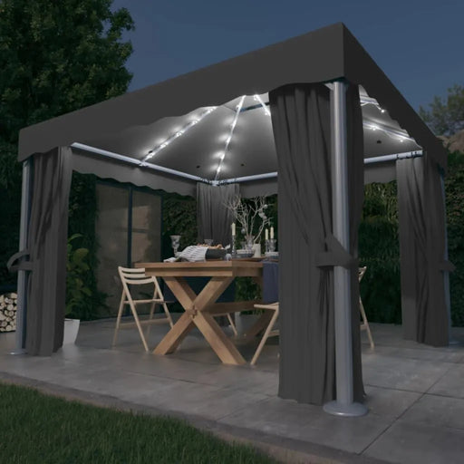 Gazebo with Curtain & LED String Lights in Anthracite (3 x 3m) - Little and Giant Explorers vidaXL