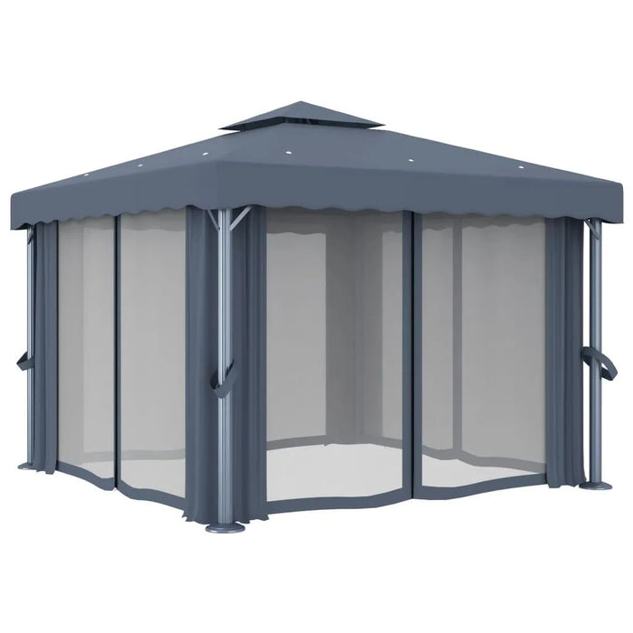 Gazebo with Curtain & LED String Lights in Anthracite (3 x 3m) - Little and Giant Explorers vidaXL