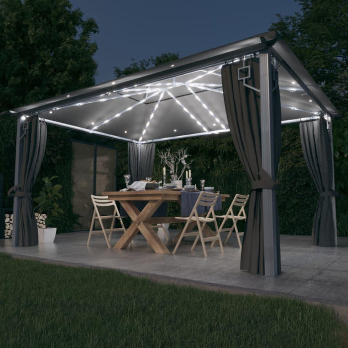 Gazebo with Curtain & LED String Lights in Anthracite (4 x 3m) - Little and Giant Explorers vidaXL