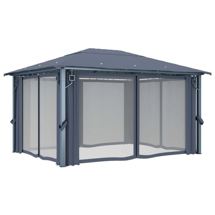 Gazebo with Curtain & LED String Lights in Anthracite (4 x 3m) - Little and Giant Explorers vidaXL