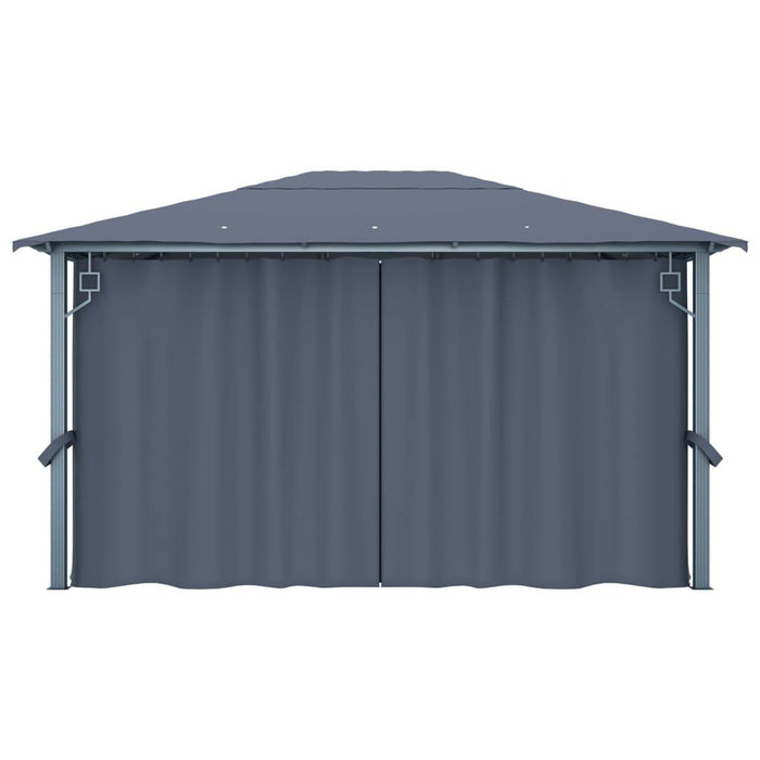 Gazebo with Curtain & LED String Lights in Anthracite (4 x 3m) - Little and Giant Explorers vidaXL