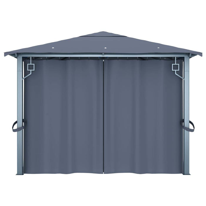 Gazebo with Curtain & LED String Lights in Anthracite (4 x 3m) - Little and Giant Explorers vidaXL