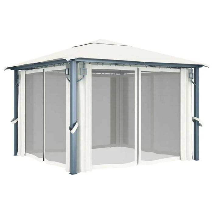 Gazebo with Curtain & LED String Lights in Cream (3 x 3m) - Little and Giant Explorers vidaXL