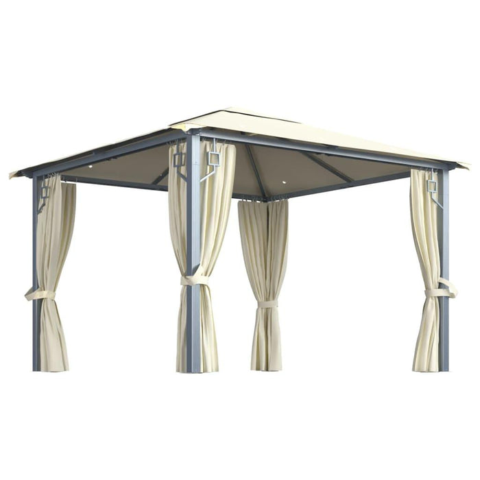 Gazebo with Curtain & LED String Lights in Cream (3 x 3m) - Little and Giant Explorers vidaXL