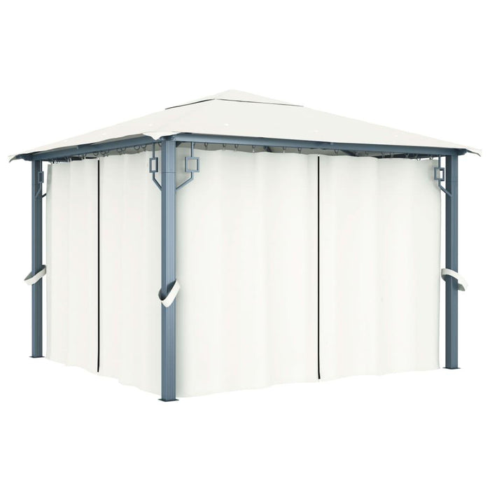 Gazebo with Curtain & LED String Lights in Cream (3 x 3m) - Little and Giant Explorers vidaXL