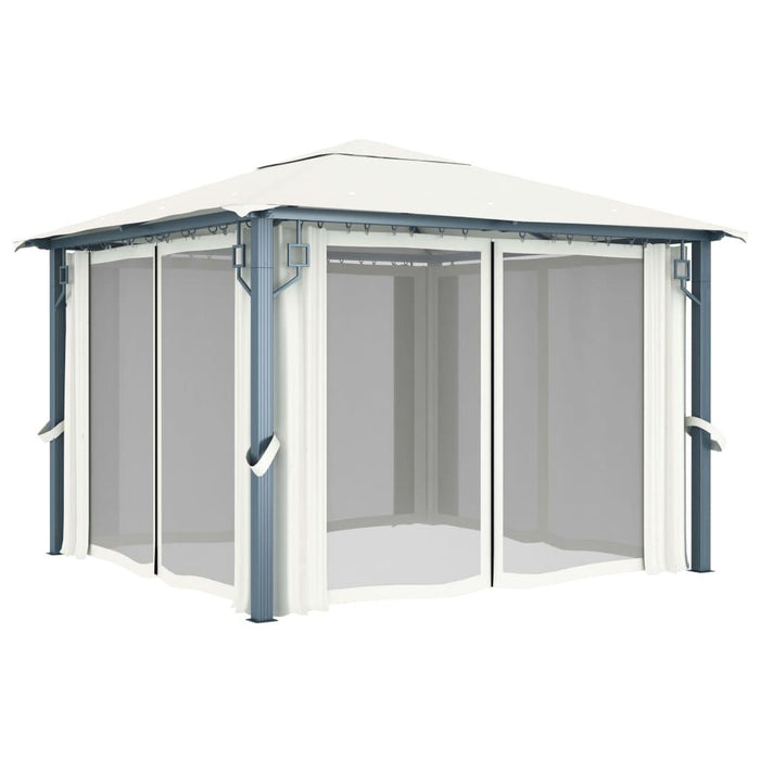 Gazebo with Curtain & LED String Lights in Cream (3 x 3m) - Little and Giant Explorers vidaXL