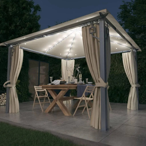 Gazebo with Curtain & LED String Lights in Cream (3 x 3m) - Little and Giant Explorers vidaXL