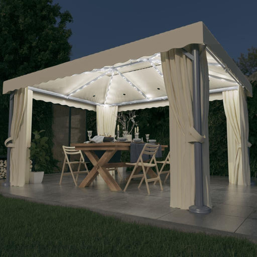 Gazebo with Curtain & LED String Lights in Cream (4 x 3m) - Little and Giant Explorers vidaXL