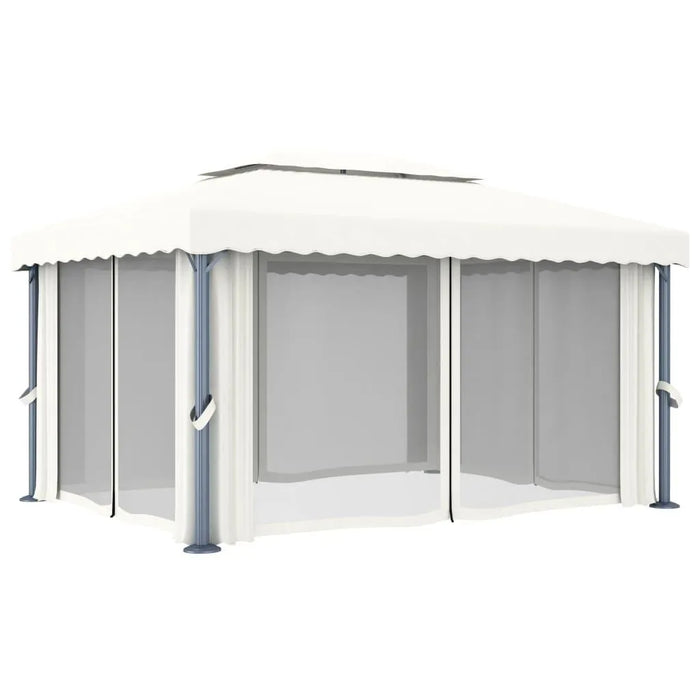 Gazebo with Curtain & LED String Lights in Cream (4 x 3m) - Little and Giant Explorers vidaXL