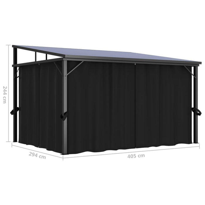 Gazebo with Curtain in Anthracite (405 x 294 x 244cm) - Little and Giant Explorers vidaXL