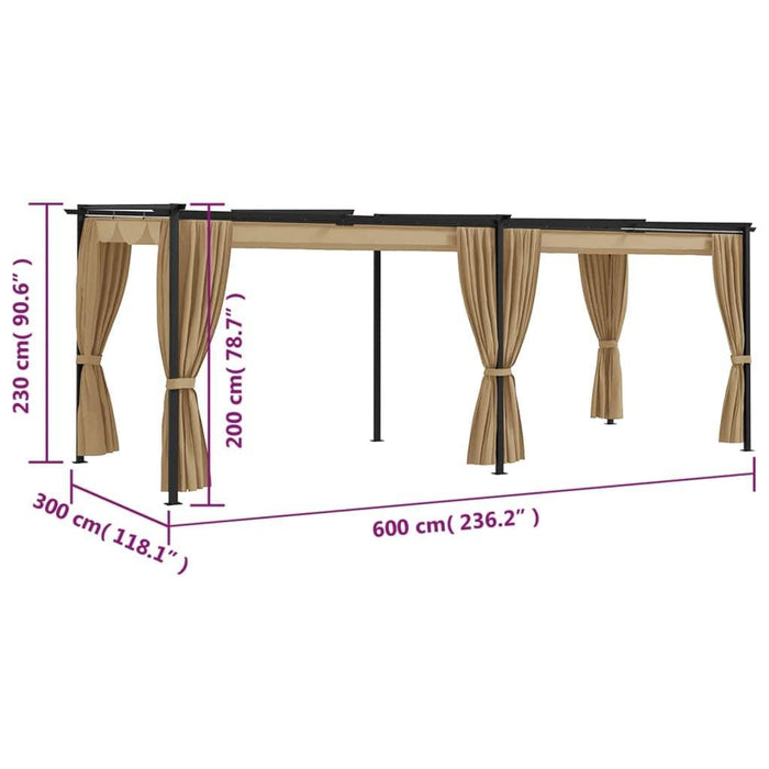 Gazebo with Curtains in Taupe (6 x 3m) - Little and Giant Explorers vidaXL