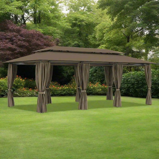 Gazebo with Curtains in Taupe (600 x 298 x 270cm) 180 g/m² - Little and Giant Explorers vidaXL