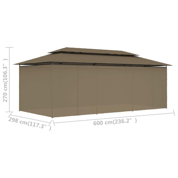 Gazebo with Curtains in Taupe (600 x 298 x 270cm) 180 g/m² - Little and Giant Explorers vidaXL