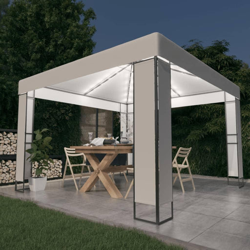 Gazebo with Double Roof & LED String Lights in White (3 x 3m) - Little and Giant Explorers vidaXL