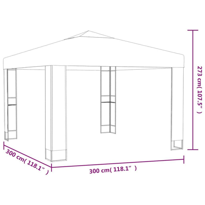 Gazebo with Double Roof & LED String Lights in White (3 x 3m) - Little and Giant Explorers vidaXL