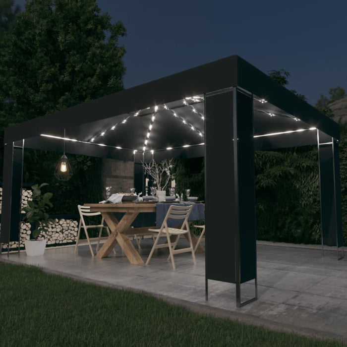 Gazebo with LED String Lights in Anthracite (3 x 4m) - Little and Giant Explorers vidaXL