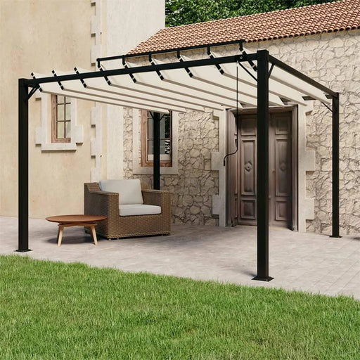 Gazebo with Louvered Roof in Cream Fabric and Aluminium (3 x 3m) - Little and Giant Explorers vidaXL