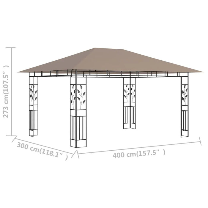 Gazebo with Mosquito Net in Taupe (4 x 3 x 2.73m) 180 g/m² - Little and Giant Explorers vidaXL