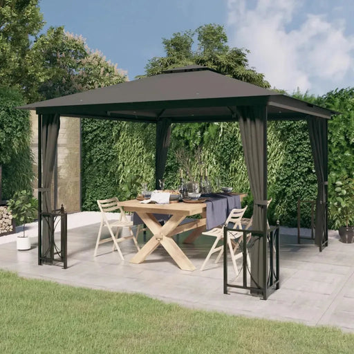 Gazebo with Sidewalls and Double Roofs in Anthracite (3 x 3m) - Little and Giant Explorers vidaXL