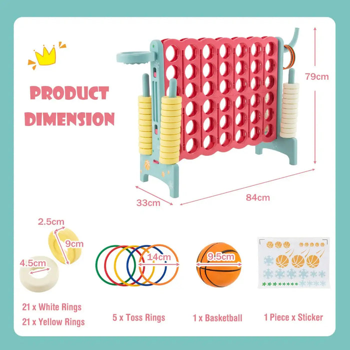 Giant 4-in-1 Connect Game Set with Basketball Hoop in Pink - Little and Giant Explorers Costway