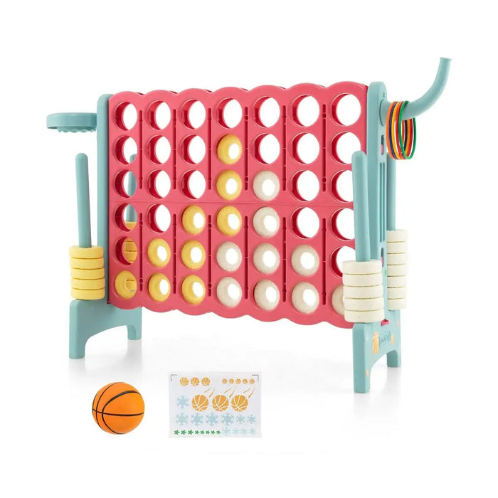Giant 4-in-1 Connect Game Set with Basketball Hoop in Pink - Little and Giant Explorers Costway