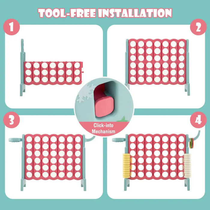 Giant 4-in-1 Connect Game Set with Basketball Hoop in Pink - Little and Giant Explorers Costway