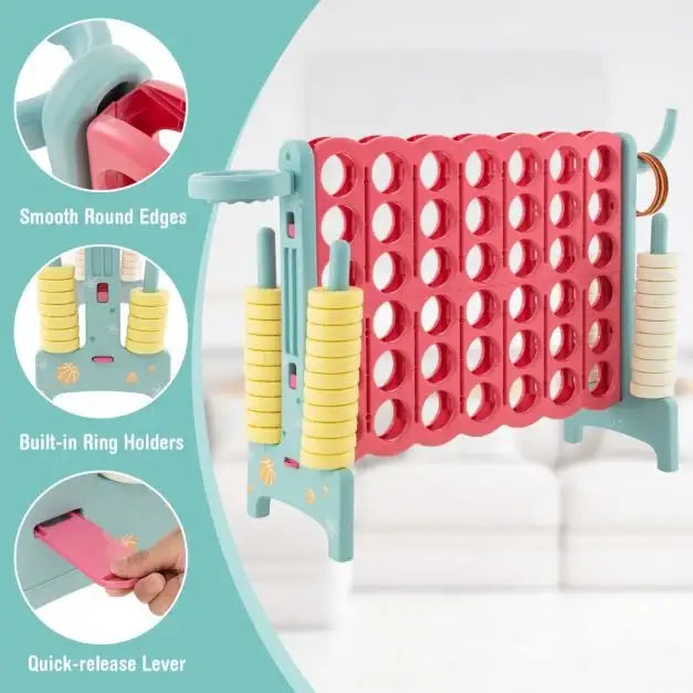 Giant 4-in-1 Connect Game Set with Basketball Hoop in Pink - Little and Giant Explorers Costway