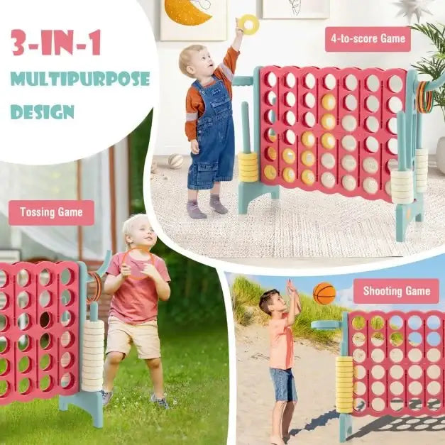 Giant 4-in-1 Connect Game Set with Basketball Hoop in Pink - Little and Giant Explorers Costway