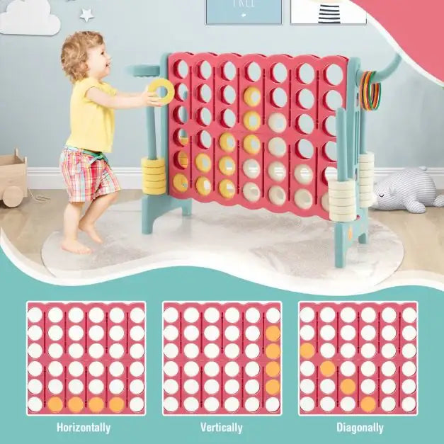 Giant 4-in-1 Connect Game Set with Basketball Hoop in Pink - Little and Giant Explorers Costway