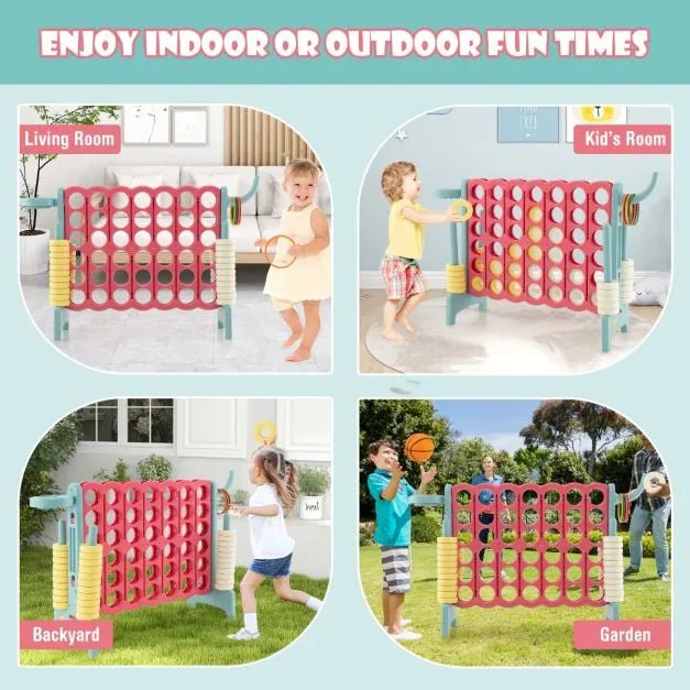 Giant 4-in-1 Connect Game Set with Basketball Hoop in Pink - Little and Giant Explorers Costway