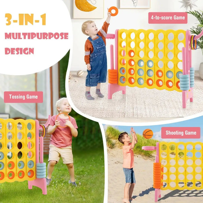 Giant 4-in-1 Connect Game Set with Basketball Hoop in Yellow - Little and Giant Explorers Costway