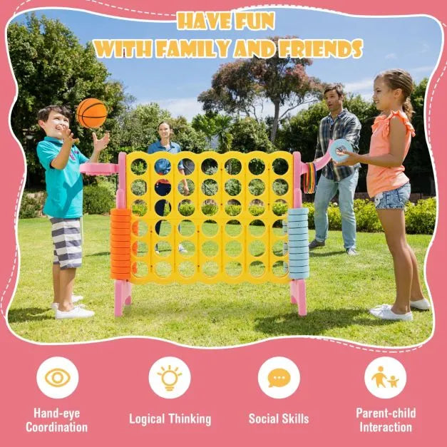 Giant 4-in-1 Connect Game Set with Basketball Hoop in Yellow - Little and Giant Explorers Costway