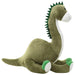 Green dinosaur plush toy on a white background