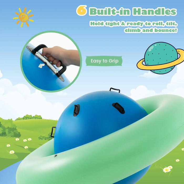 Giant Dome Rocker Bouncer | Spaceship Design with 6 Easy-Grip Handles (Blue/Green Edition) - Little and Giant Explorers Costway