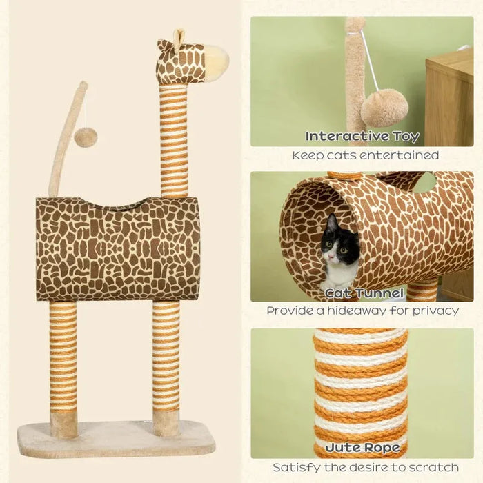 Giraffe-Designed Cat Tree with Scratching Posts - Little and Giant Explorers PawHut