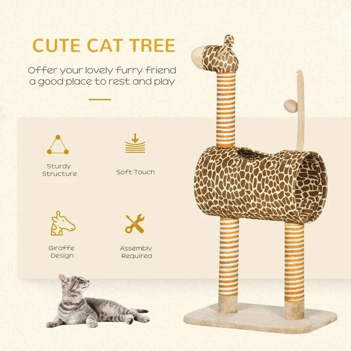 Giraffe-Designed Cat Tree with Scratching Posts - Little and Giant Explorers PawHut