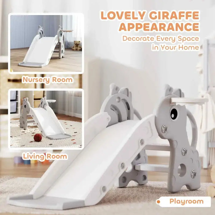 Giraffe Kids Slide – Grey | Toddler Slide with Basketball Hoop - Indoor Play Climber AIYAPLAY - Little and Giant Explorers AIYAPLAY